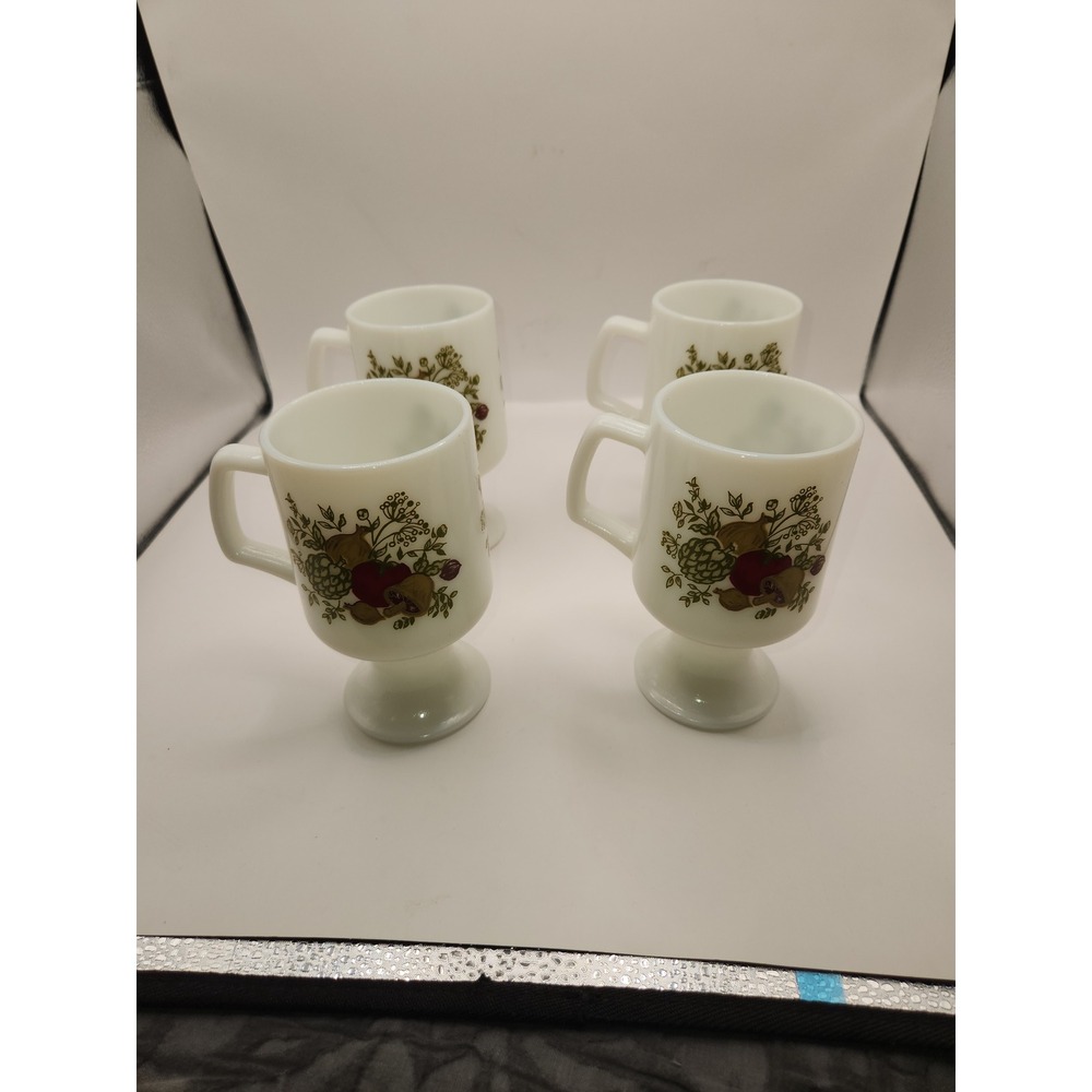 Vtg Corning Ware 10 oz Pedestal Mug Set Milk Glass Mushrooms 1970s Spice of Life